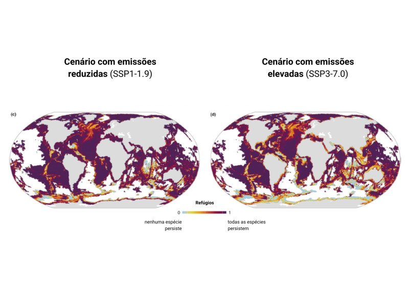 Refúgios: Representação da fração das espécies que se prevê que mantenham um habitat adequado